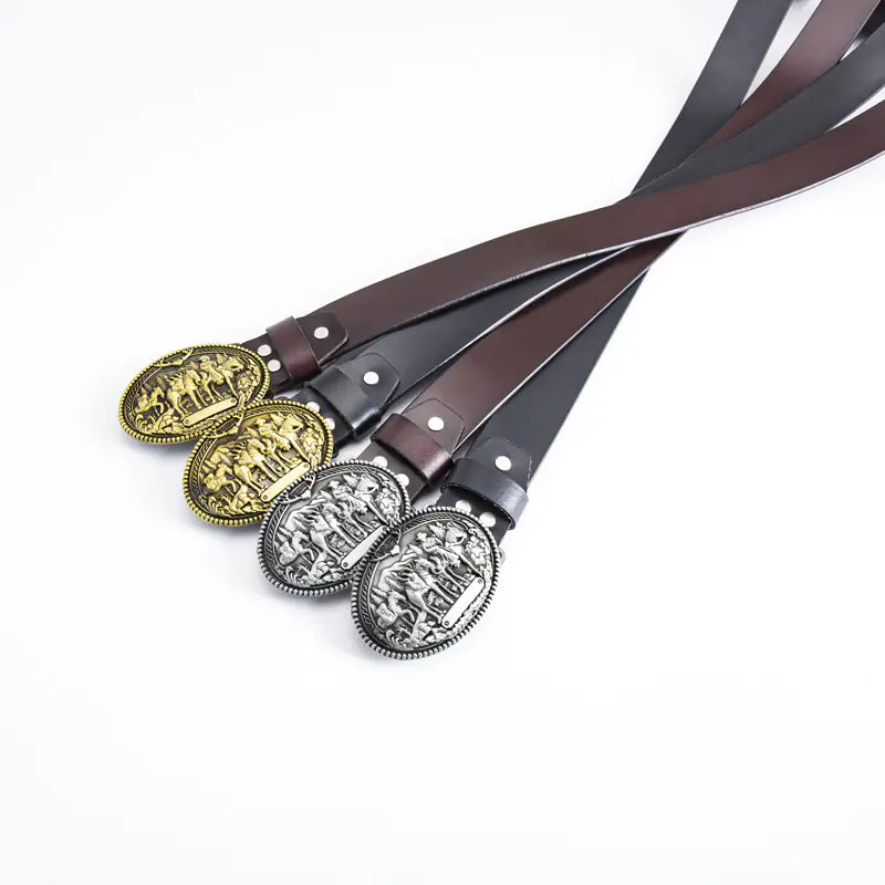 Retro Punk Leather Belt for Men - Western Style Gift