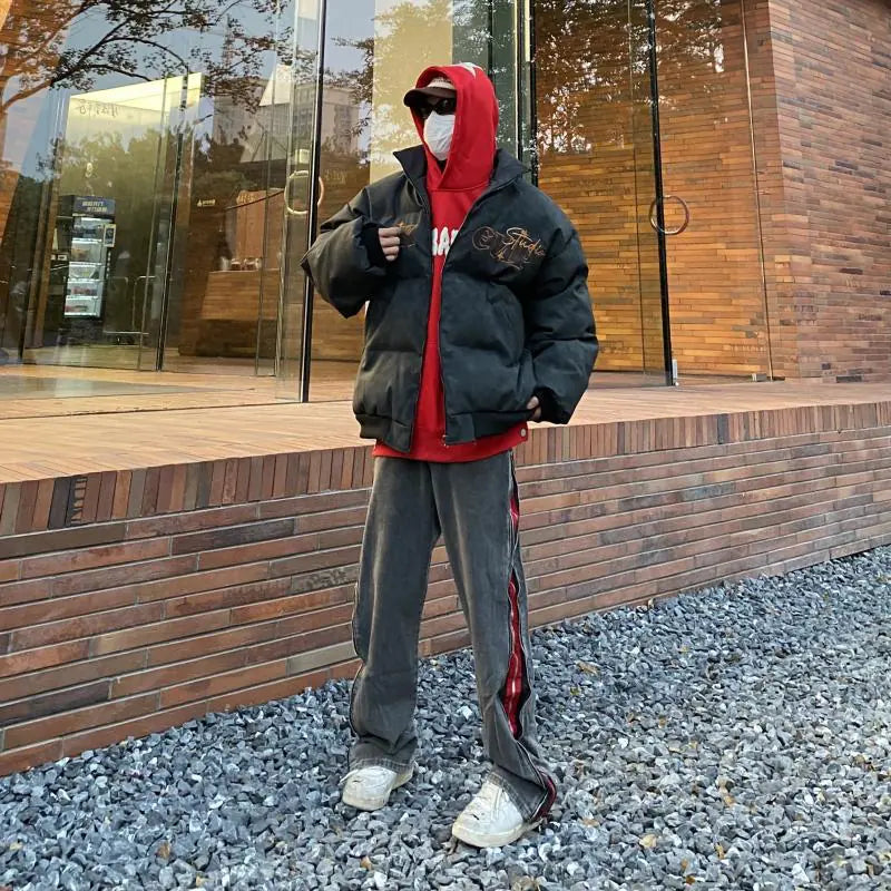 Vintage Color-Block Velvet Wide-Leg Pants for Men