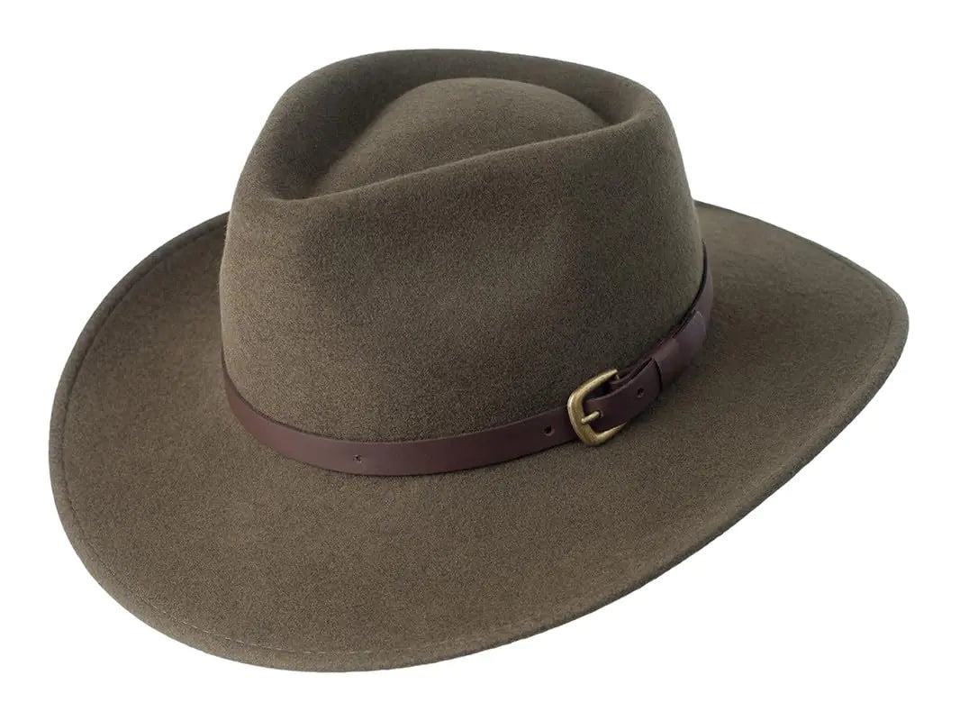 Bigalli Melbourne Wool Felt Fedora Hat for Women/Men Cowboy Hat Crushable Teardrop Winter Fall Hat Water Repellent | Moss Size S | Mens Safari Hat Traveler Hat