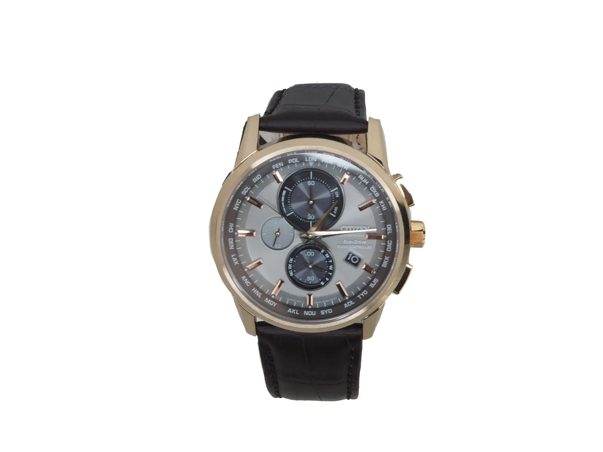 Citizen (AT8113-04H) World Chronograph A-T Brown Crocodile Print Strap Watch