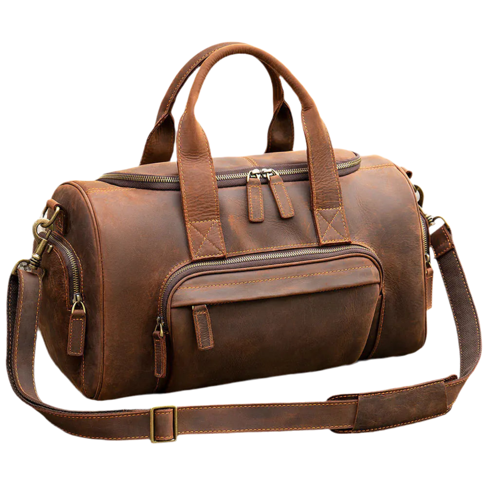 Handmade Retro Leather Men's Luggage Bag - Large Capacity