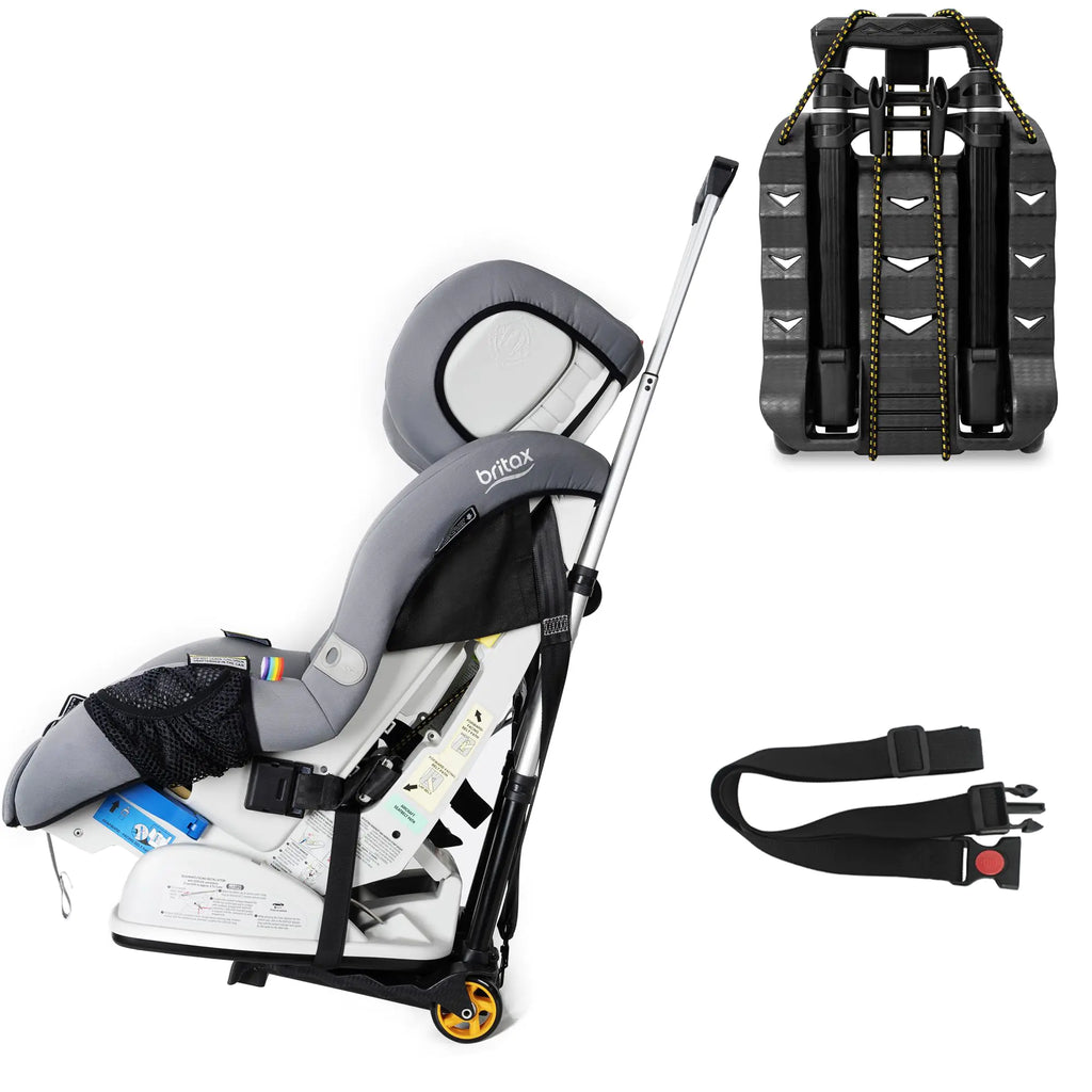 Car Seat Travel Cart with Buckle Webbing for Airport Carseat Roller Dolly Trolley Luggage Cart Foldable and Stowable Under Airplane Seat or Over Head Compartment