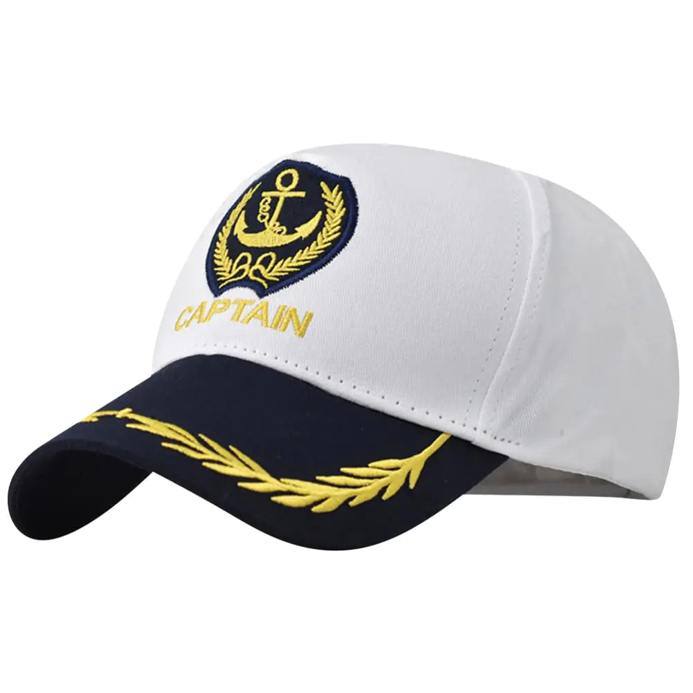 Anchor Embroidered Captain Hat Skipper Boating Baseball Caps Adjustable Nautical Yacht Navy Marine Sailor Trucker Hat for Women Men - White