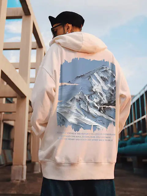 Autumn Snow Mountain Graphic Oversized Hoodie for Men