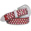FIORETTO Men  Rhinestone Belt Western Studded Leather Belt Bling Shining Diamond Cowgirl Cowboy Waist Belt for Jeans Pants Red