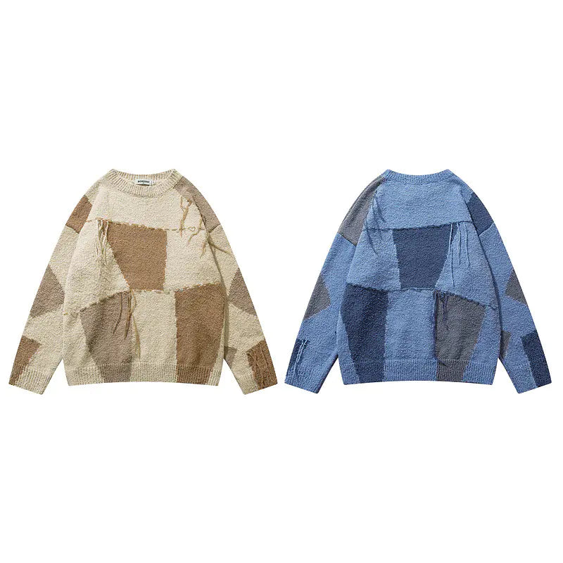 Oversized Plaid Tassel Sweater for Men